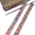 2cm Width Hot Fix Glue Back Rainbow Rectangle Glass Topaz Rhinestone Tape for Garment & Shoe Decoration Iron-On Rhinestone Trim