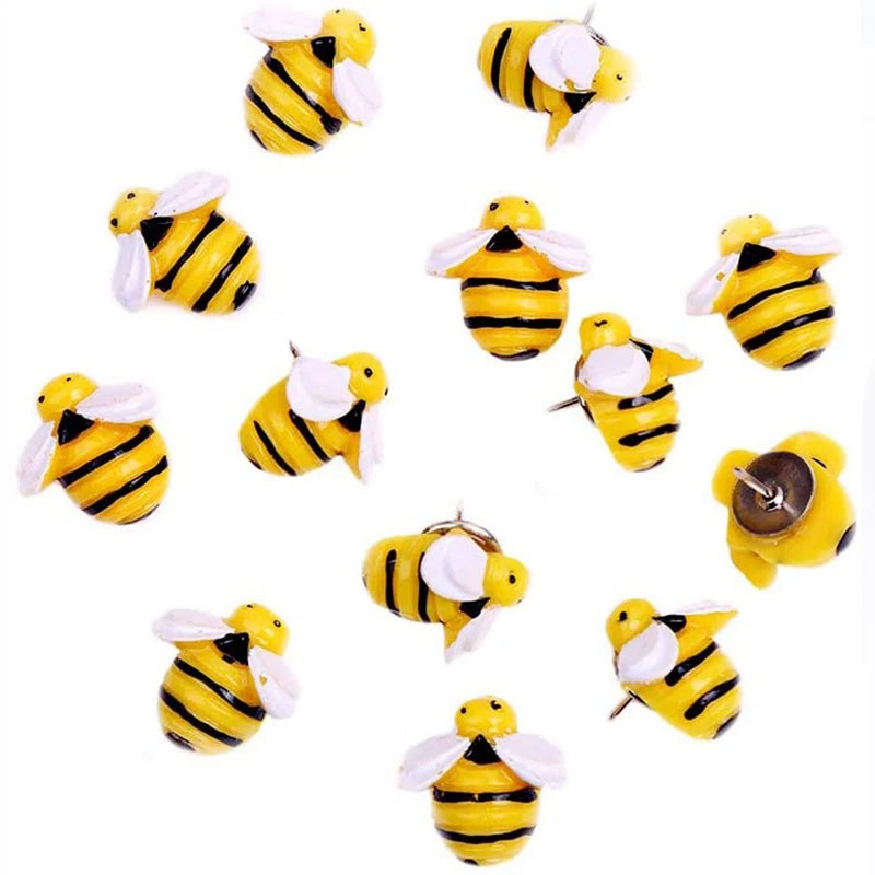 20pcs/box Cute Handmade DIY Thumbtacks Kawaii Drawing Pins Decorative Resin Material Bee Pushpins for School Cork Board Calendar