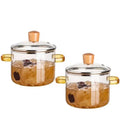 Customized Thicken Transparent Double Ears Handle Glass Cooking Pot for Stove Top Fire