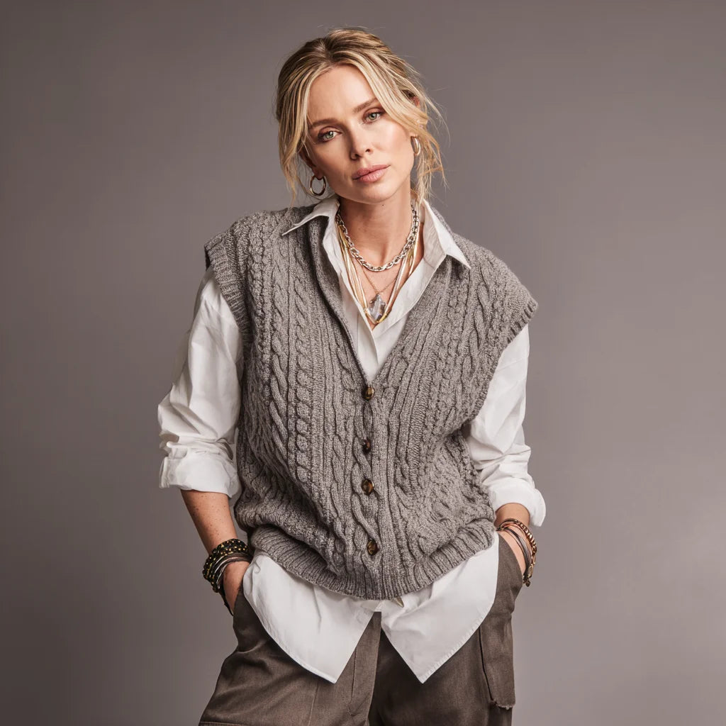 Women's Casual Wool-Blend Warm Vest Half Button Placket Breathable Knitted Fabric Front Logo for Cold Weather Featuring Tank Top