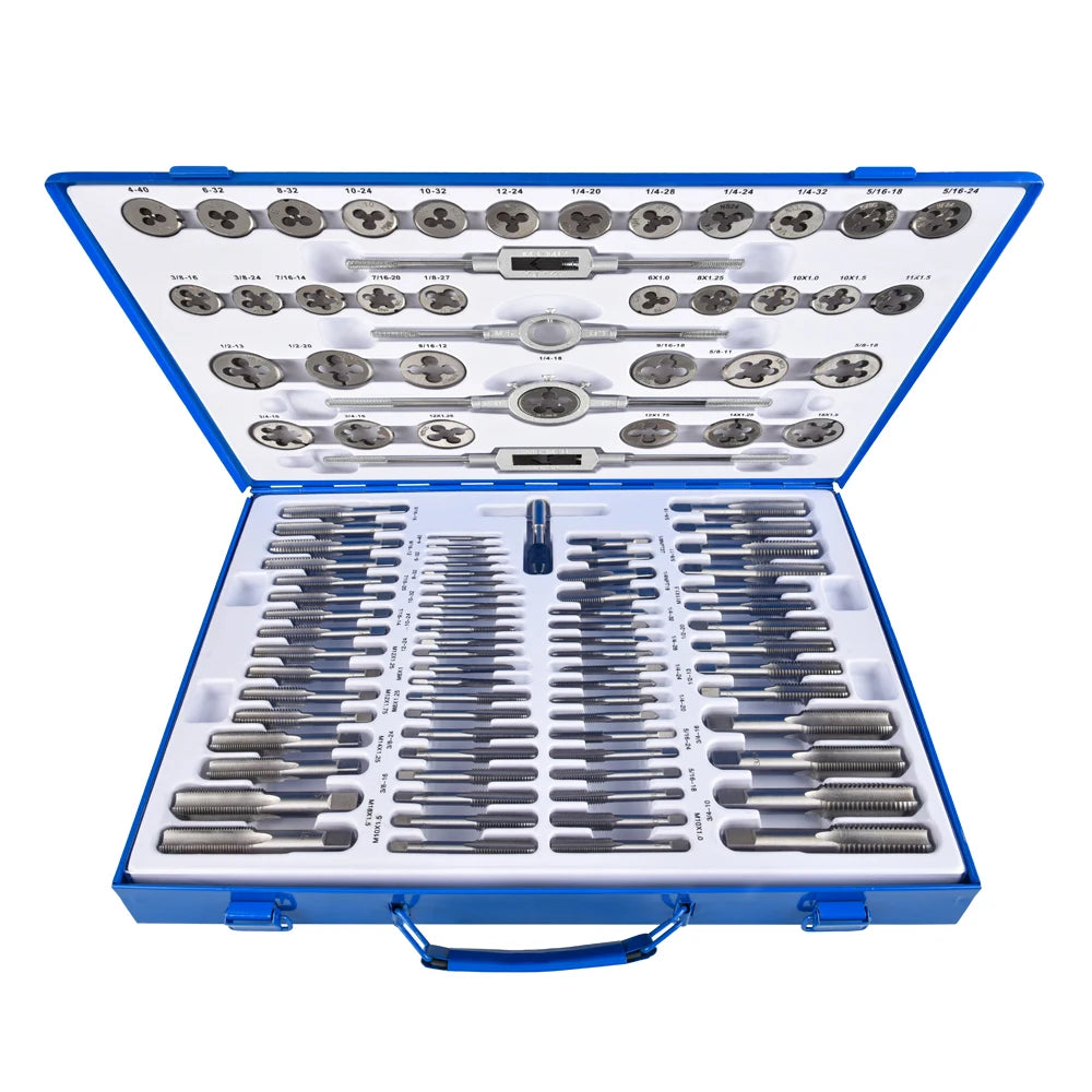 110 PCS Carbon Steel Metric and INCH Tap and Die Set OEM for Hand and Machine Thread Cutting in Hard Case