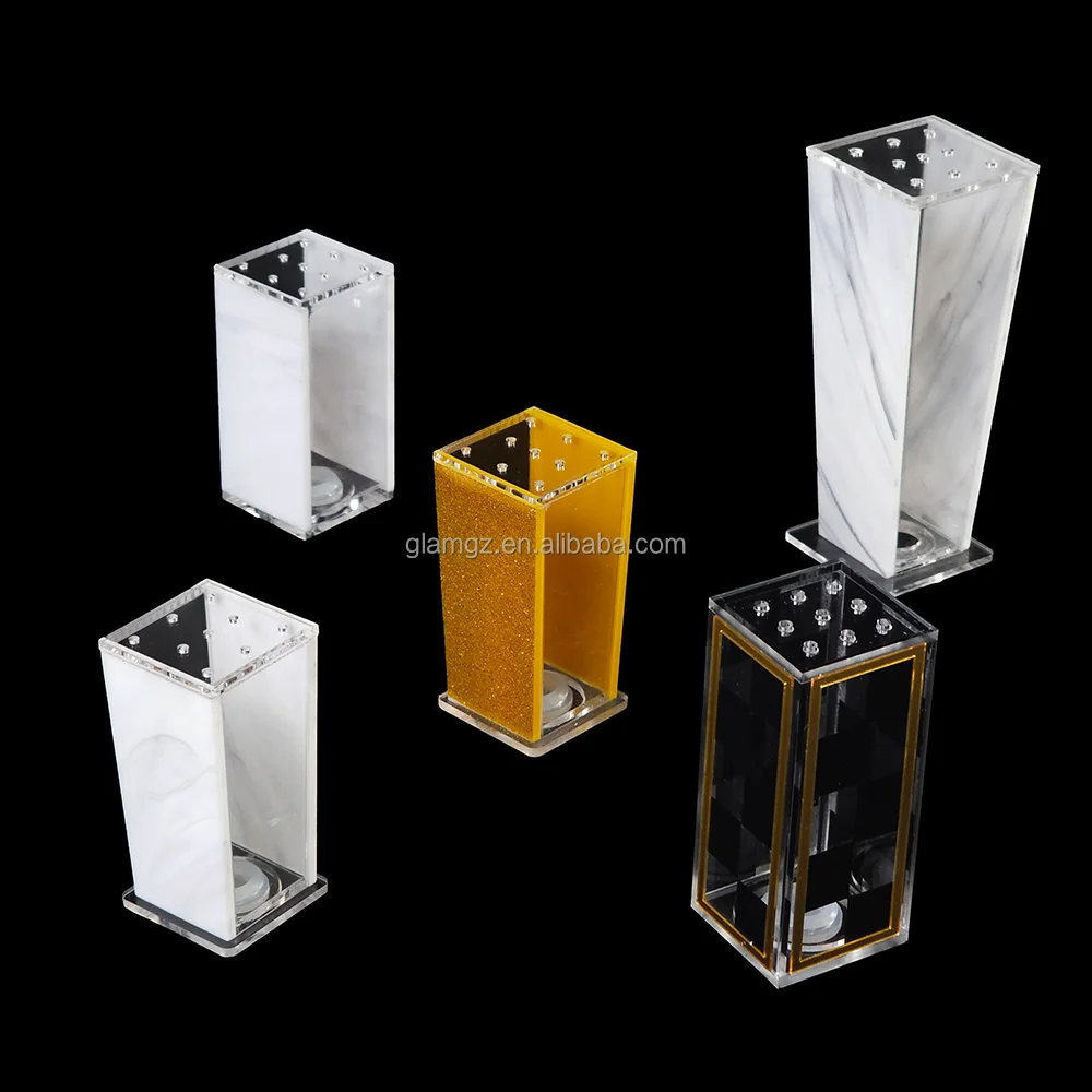 Gold Glitter Home Decor Clear Classy Jewish Gift Judaica Lucite Acrylic Trapezoid Salt Shakers