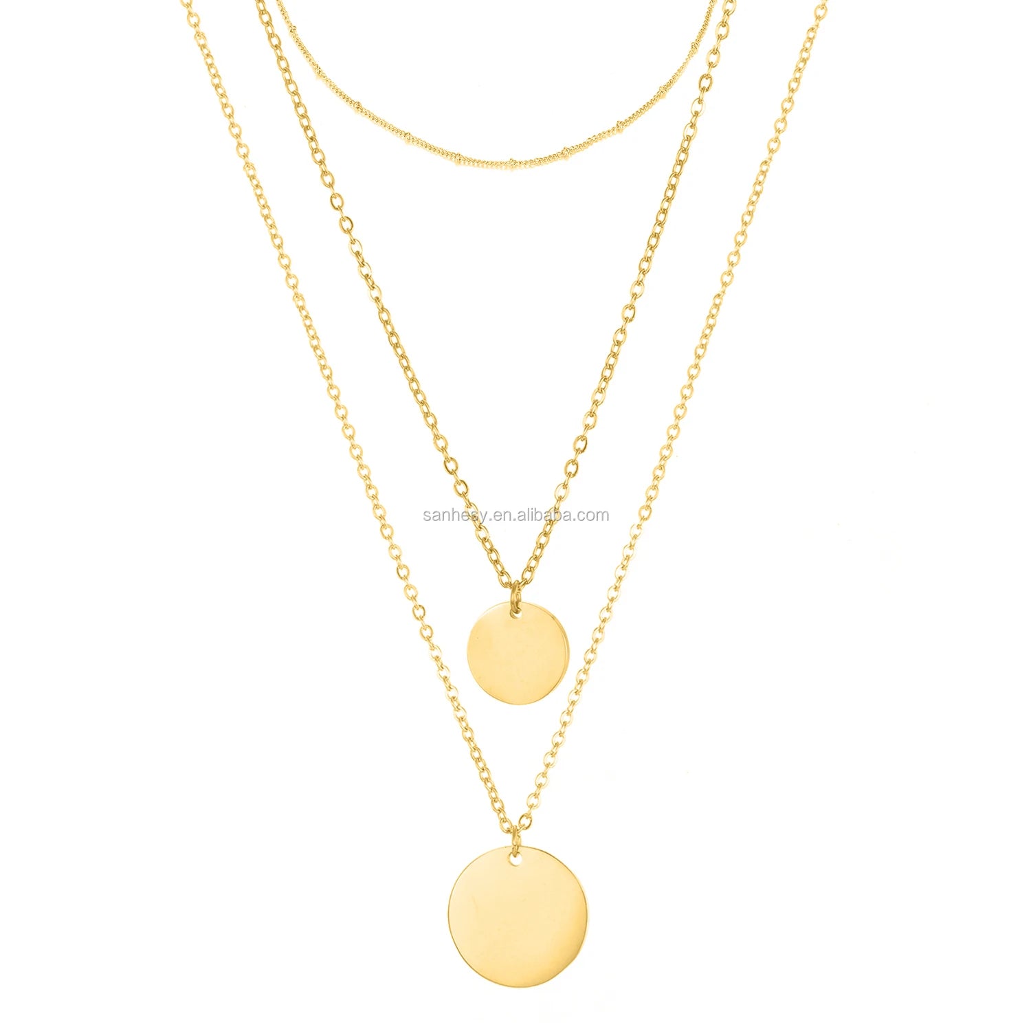 Fashion Multi Layered Round Pendant Chain Necklace