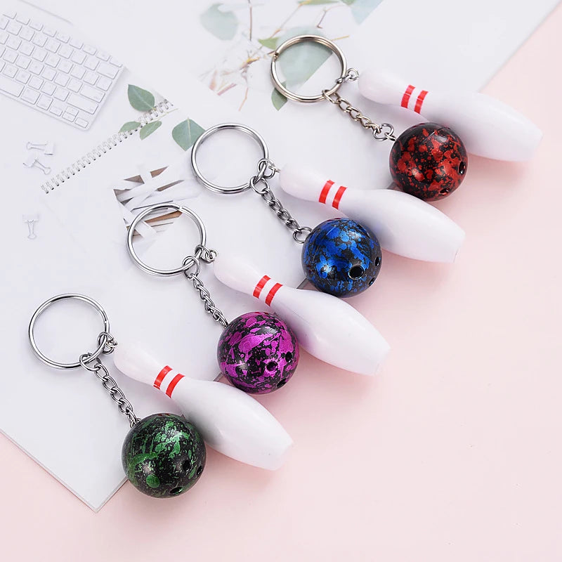 Creative Plastic Red Blue Green 3D Light Mini Small Simulated Key Chains Bowling Pendant Gift Sports Games Souvenir Keychains