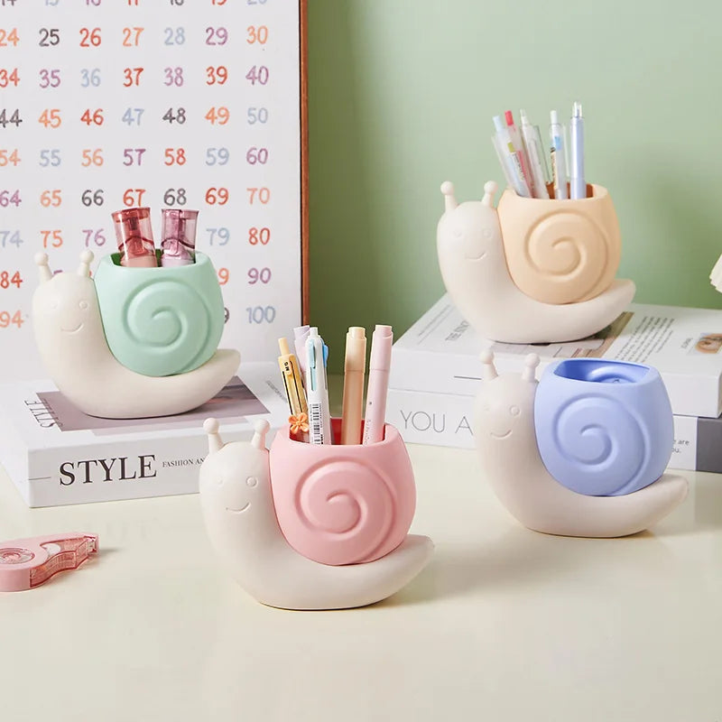 Creative Cartoon Cute Kawaii Snail Shape Plastic Desktop Storage Pen Holder