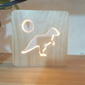 Modern LED Rectangle Dinosaur Night Light White Wooden USB Dimmable Atmosphere Table Lamp Children's Room Mini CE Certified Home