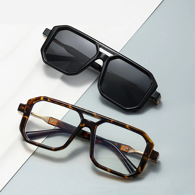 Retro Women's Sunglasses UV400 Shades Sun Glasses Fashion Double Beam Square Frame Designer Sunglasses Men Eyeglasses Frames