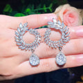 Beautiful Shiny White Cubic Zirconia Olive Branch Leaf Shape Long Drop Earrings for Women Party Wedding Bridal Costume Jewelry