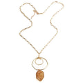 Wholesale Jewelry Gold Paperclip Chain Metal Circle Facet Natural Stone Amazonite Pendant Necklace