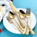 Light Luxury Retro Double Sided Carved Spoon Fork Knife Set Stainless Steel Silverware Flatware Gold Cutlery Set for Wedding