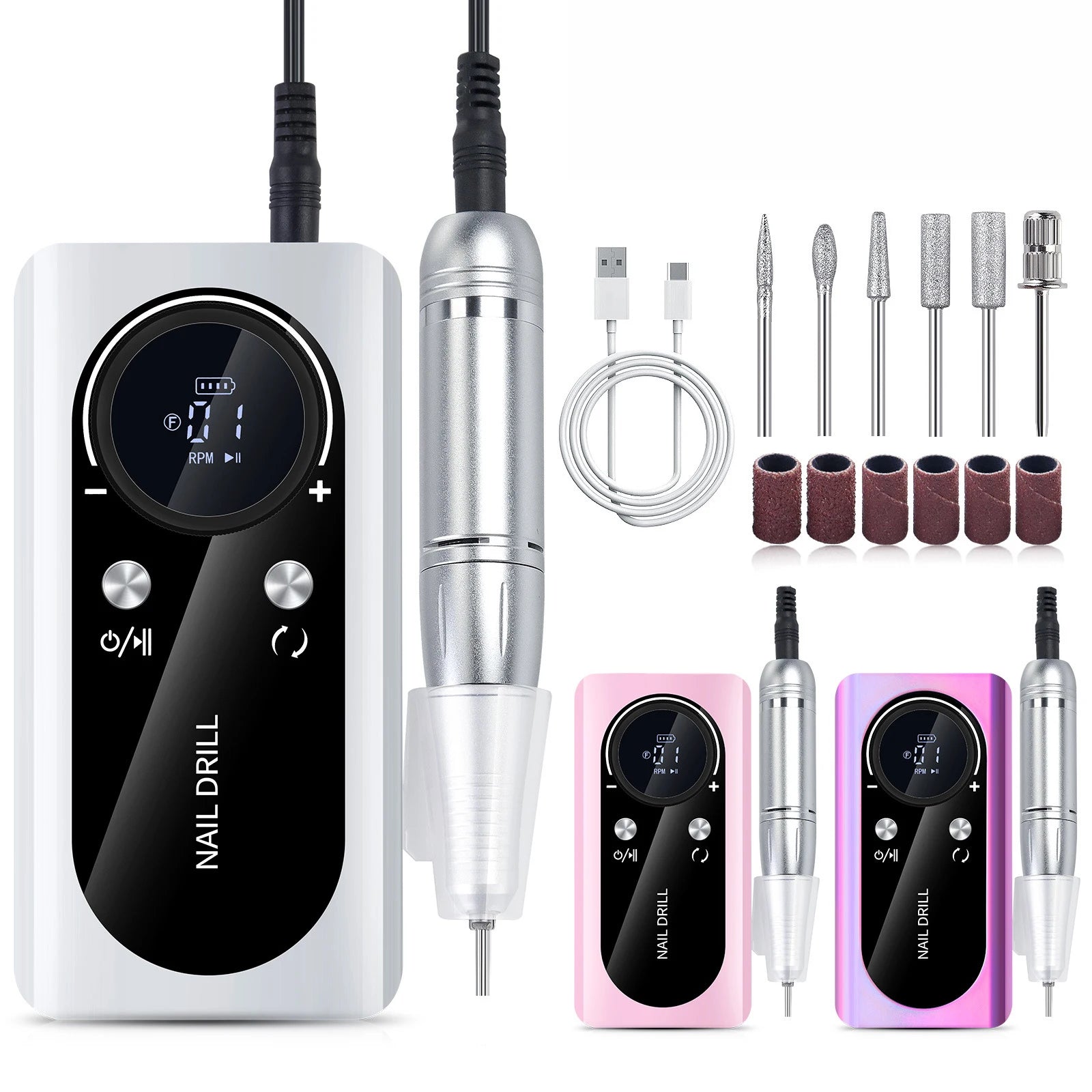 45000RPM Nail Drill Machine Electric Portable Nail File Rechargeable Sander for Gel Nails Polishing for Home Manicure Salon