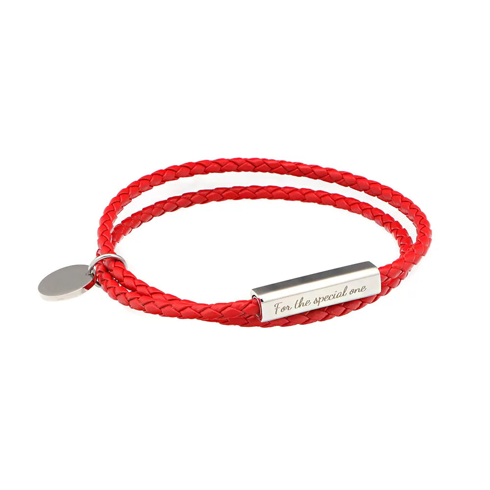 Fashion Stainless Steel Braided Leather Cord Couple Bracelet Lettering Double Circle Hipster Women Bracelets