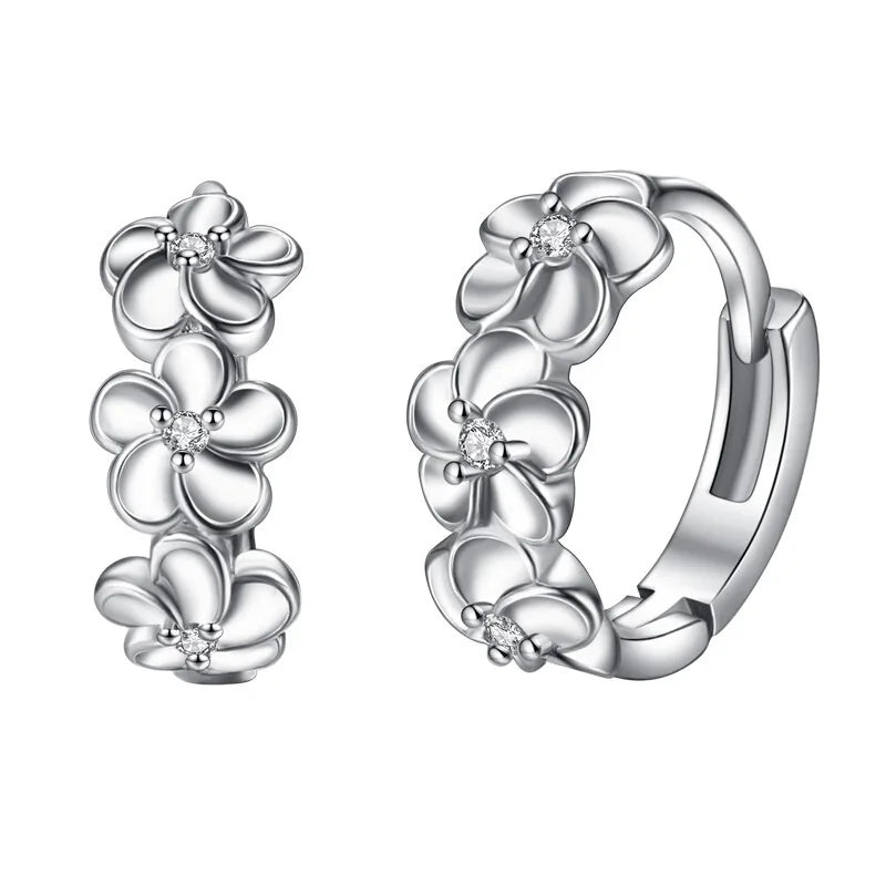Flower Earrings Wholesale 925 Sterling Silver Claw Setting Zircon Three Camellia Huggie Earrings for Women