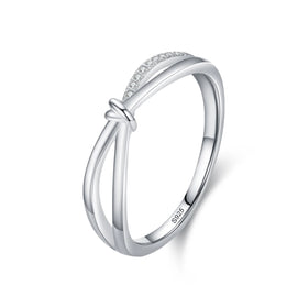 Ailmay Real 925 Sterling Silver Fashion Geometric Cross Line Finger Ring for Women Fashion Original Design Birthday Fine Jewelry