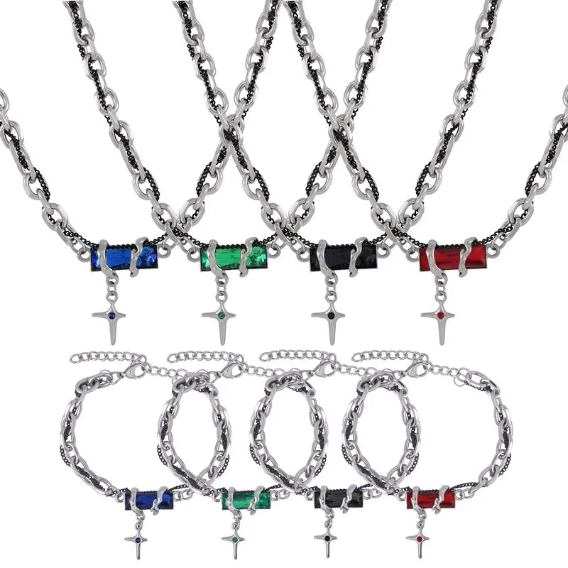 Popular Niche Hip Hop Style Winding Color Zircon Design Feel Cold Wind Simple Titanium Steel Jewelry Set