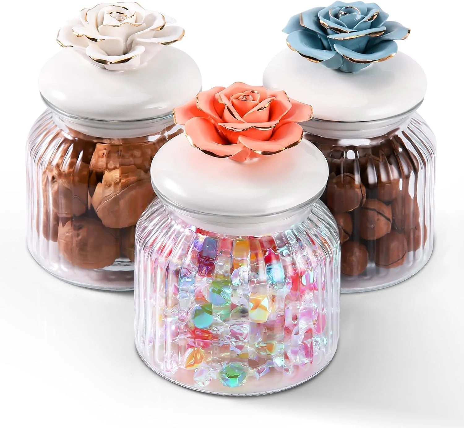 Ceramic Gilt Porcelain Flower Glass Sealed Jar Jewelry Box Sugar Jar Coffee Bean Creative Gift Home Storage Jar