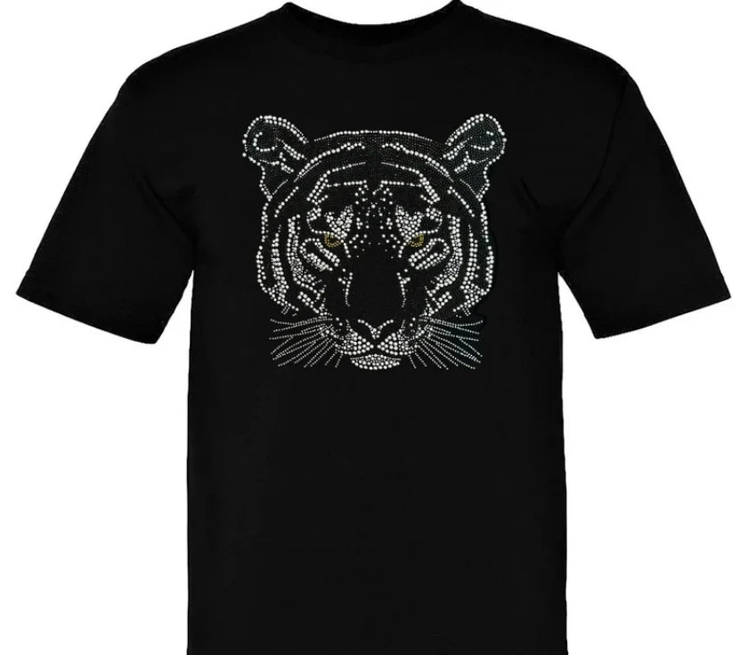Leopard Fashion Topaz Factory Custom Made Rhinestone Wholesale Clothing Apparel Stock t Shirt