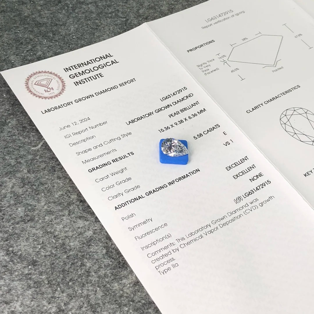 IGI  Certified 5.58ct  E VS1 Wholesale Lab Created Diamond CVD Lab Grown Diamond