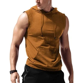 Fitspi Bodybuilding Muscle Cut Off T Shirt Mens Sleeveless Gym Training Hooded Tank Top Hoodie Athletic Wear