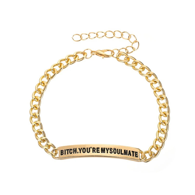 Hot Sale You Are My Soulmate Couple Simple Custom Alloy Stainless Steel Adjustable Charm Bracelet
