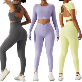 YOKE Women's Yoga Set Breathable Lightweight Four-Way Stretch Plus Size Yoga Top & Leggings Sportswear for Women Yoga Sports