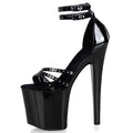Black 8-inch Sexy Stiletto Sandals Club Transparent Heel 20cm Ultra-high Heels Open Toe Platform Large Women's Shoes