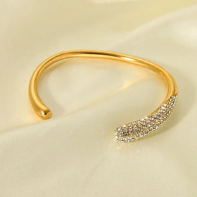 Fashion Non Tarnish Gold Plated Stainless Steel Bracelet Zircon Open Adjustable Cuff Bracelet for Women Pulseras Y Brazaletes