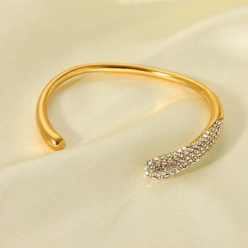 Fashion Non Tarnish Gold Plated Stainless Steel Bracelet Zircon Open Adjustable Cuff Bracelet for Women Pulseras Y Brazaletes