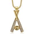 MECYLIFE Full CZ Cubic Zirconia Baseball Bat Pendant Necklace Hiphop Stainless Steel Sports Jewelry for Men