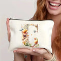 Trendy Canvas Cosmetic Pouch for Women Double-Sided Printed Simple Letter Design Zippered Multifunctional Makeup Bag