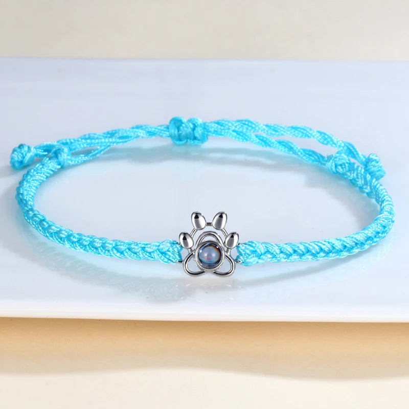 Wholesale Braided 100 Languages I Love You Couple Bracelet Cat Paw Print Photo Projection Bracelet