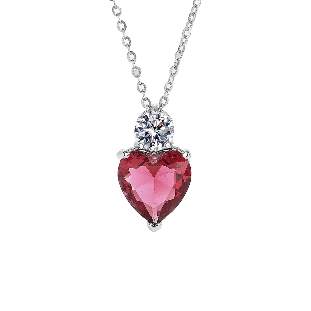 ACME Brass Jewelry Set Heart Pink Gemstone with Top Clear Sparkling Cubic Zirconia Romantic Necklace  Earrings