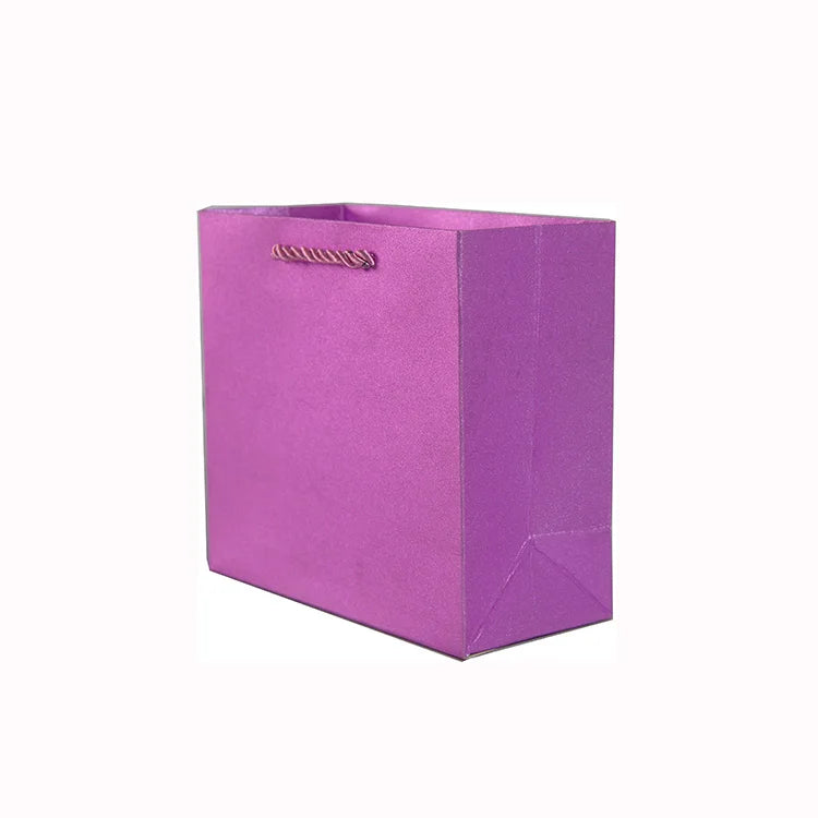 Handmade Luxury Purple Glitter Coated Paper Gift Bag with Ribbon and Custom Logo Extra Small for Food & Beauty Packaging