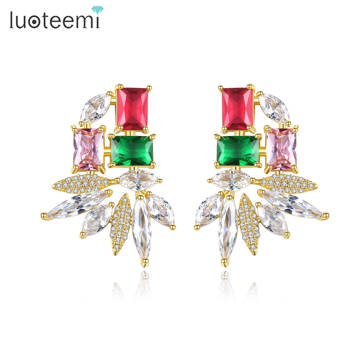 LUOTEEMI Large Rhinestone Earrings Colorful Mulitiple a AA Cubic ZIrcon Earrings Stud Earrings for Women Wholesale