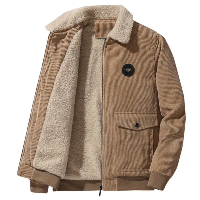 Wholesale Men Coats Warm Thick Corduroy Jackets Male Fur Collar Winter Casual Mens Thermal Cotton Jacket