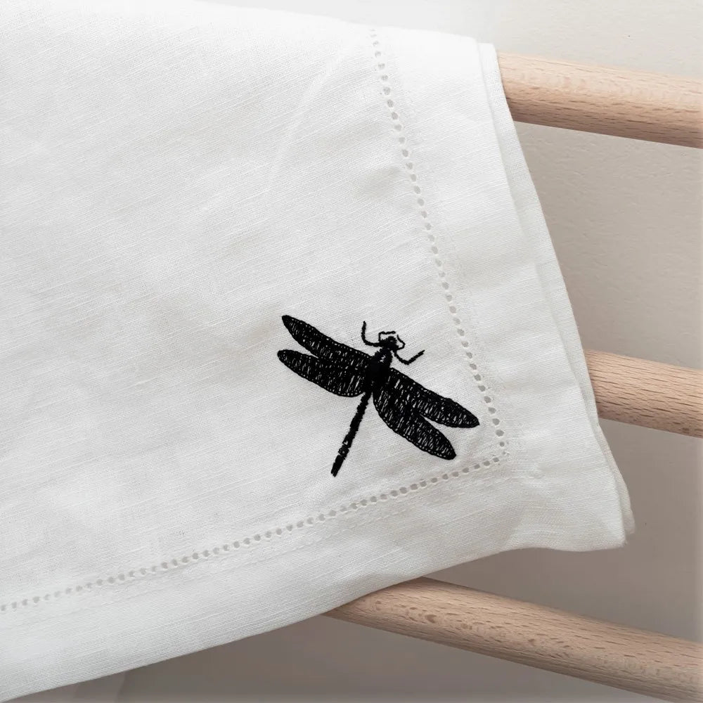 White 100 French Linen Customised Hotel Party Wedding Linen Hemstitch Napkins Wholesale Embroidered Restaurant Flax Napkins