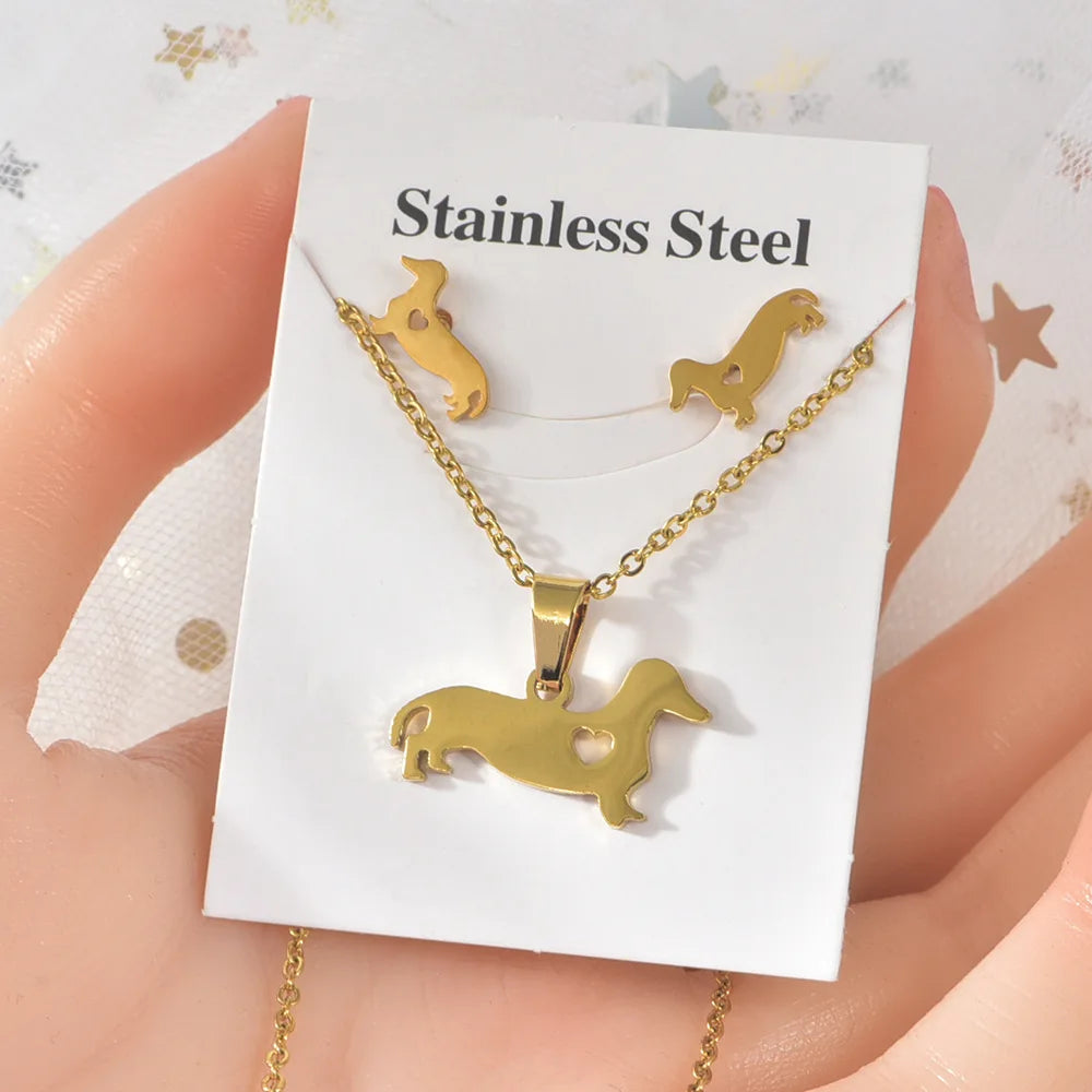 Card Necklace Earrings Stainless Steel Fashion Simple Cross Pendant Necklace  Jewelry Set  Non Tarnish Gold Jewelry