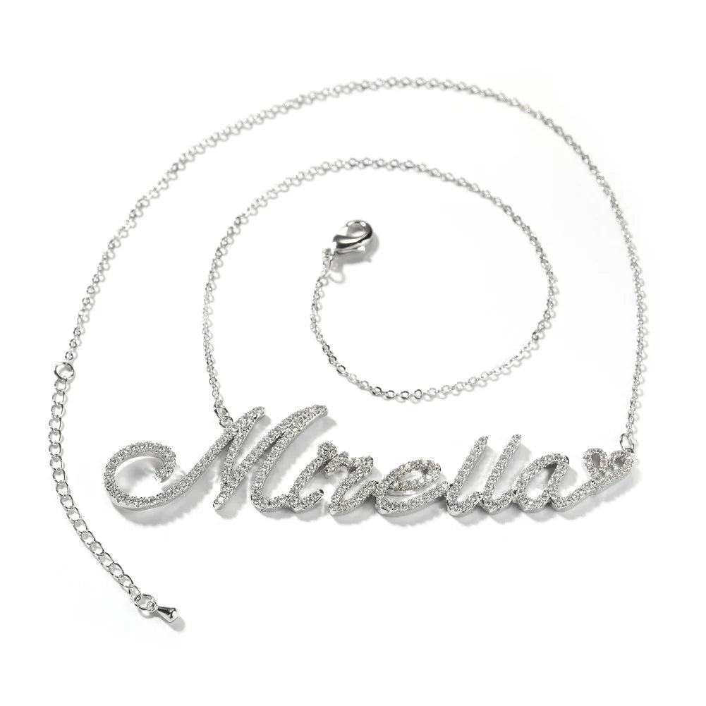 Trendy Custom Cursive Name Letters Necklace Mini Heart Women's Fashionable Iced CZ Personalized Gift Jewelry Main Brass Zircon