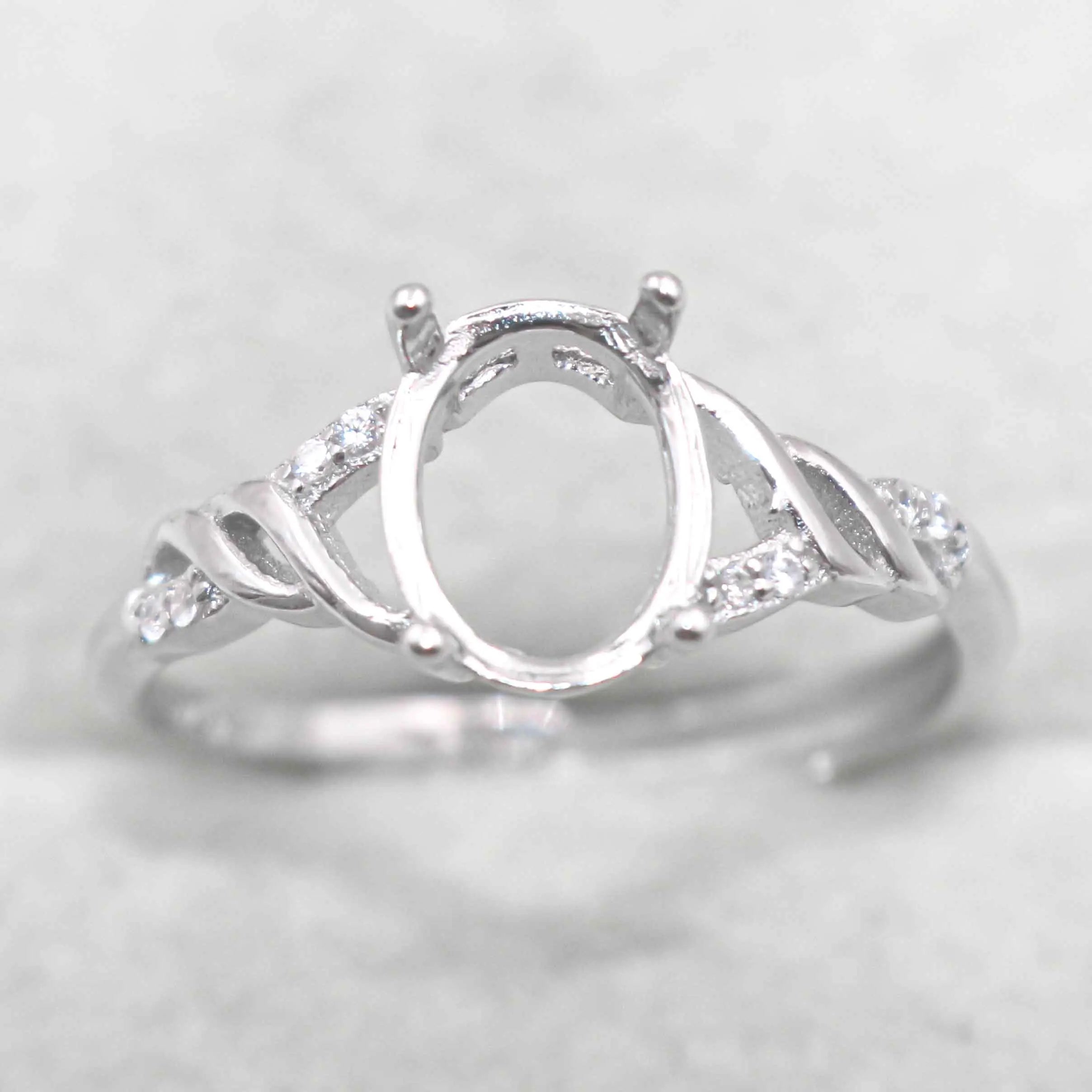 Sterling Silver 7*9mm Semi Mount Ring Empty Frame Blank Support Claw Setting S925 Base Holder Without Center Stone for DIY Inlay