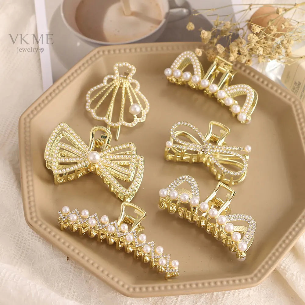 VKME Women Luxury Pearl Fishtail Hairpin Grab Clip Headgear Jewelry