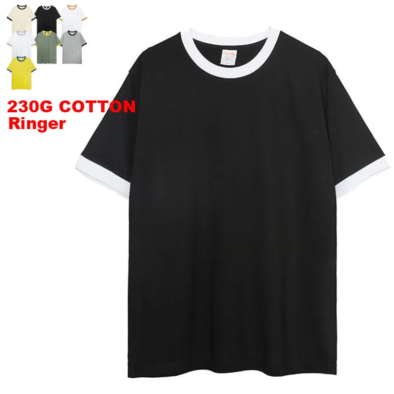 Custom Graphic Logo Crew Neck Sport Tee Shirt Blank Ringer T-Shirt Short Sleeve Cotton Contrast Collar Hoops Men Ringer T Shirt