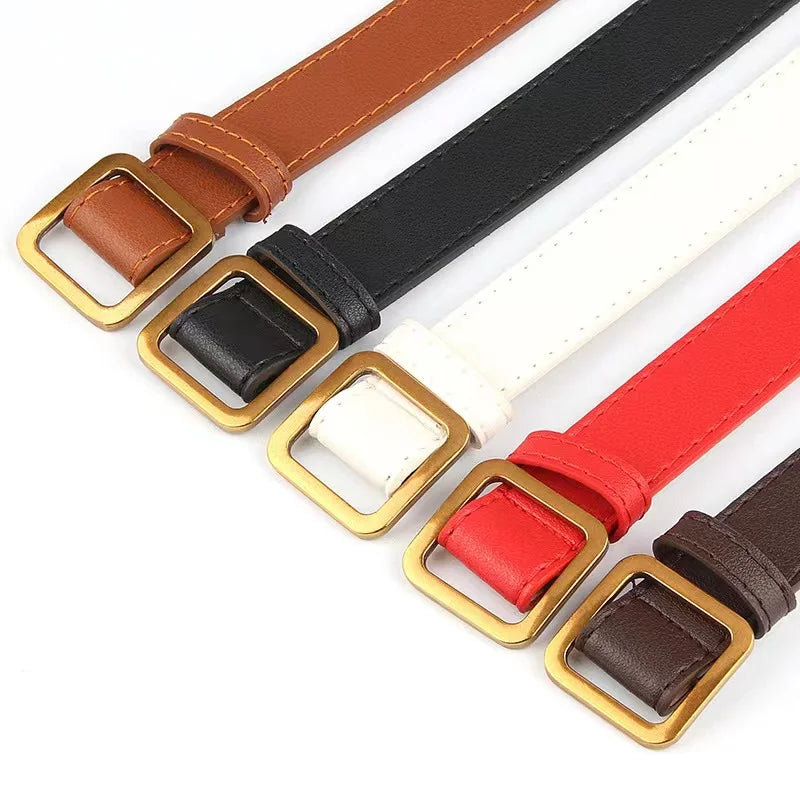Ladies Antique Gold Square Buckle Wide Belt Versatile Fashion Non-porous Soft Belt Jeans Belts for Women