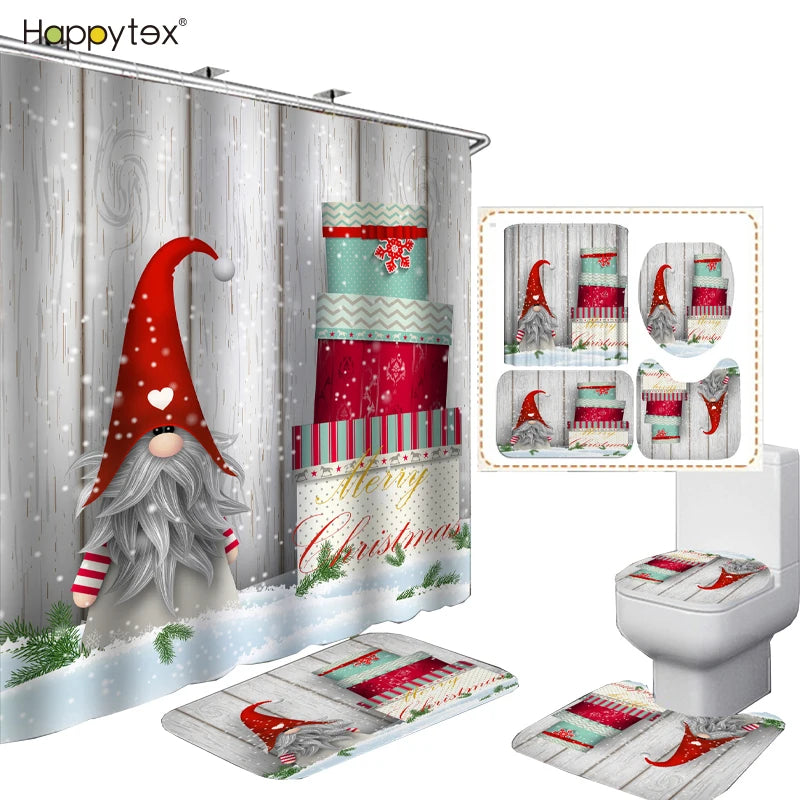 New 3D Printed Waterproof Mildew Polyester 12 Plastic Hooks Christmas Decoration Printing Shower Curtain Bathroom Custom Logo