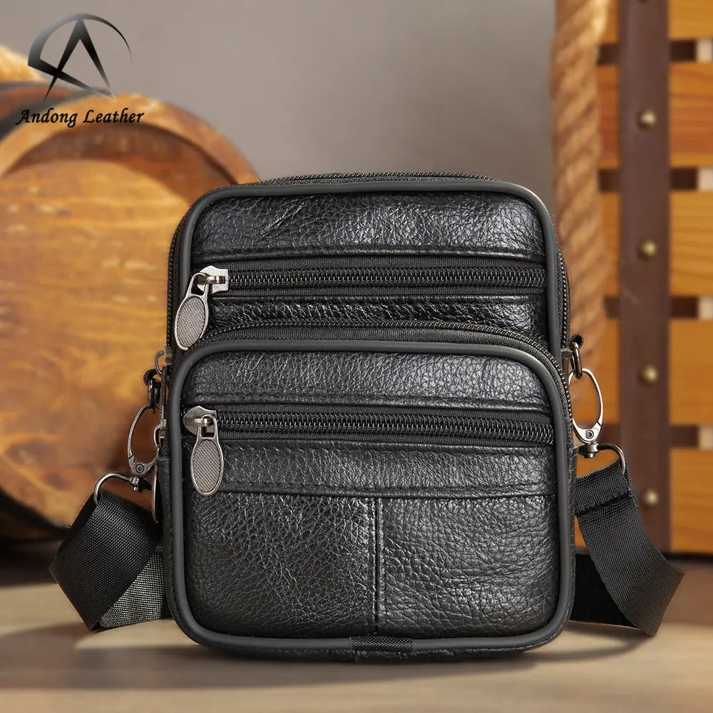 Andong Leather Crossbody Shoulder Bag for Men Genuine Cow Leather Messenger Bags Fashion Casual Small Belt Waist Pack 3205