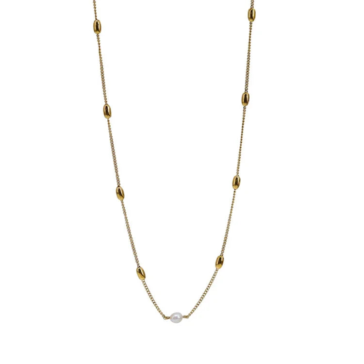 New Arrival Stainless Steel Bead Necklace Gold Plated Freshwater Pearl Pendant Necklace