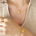 Custom Luxury 18k Gold Plated Stainless Steel Beads Jewelry Set for Women Vintage Style Heart Pendant Necklace Bracelet Combo