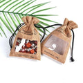 Reusable Wholesale Drawstring Jute Shopping Gift Bag with Letter Pattern Eco-friendly & Durable Hessian Pouch and Clear Window