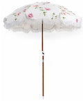 Cotton Tassels Beach Umbrella Manual Control Sand Anchor Tilt Wood Pole Portable UV 50+ Protection Outdoor Patio Beach Umbrella
