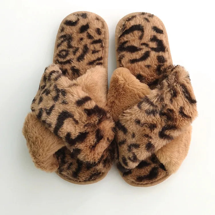 2024 USA Wholesale Cheap Fashion Indoor House for Slippers for Women Comfortable Lady Cross Strap Leopard Print Bedroom Shoes MegaBDM