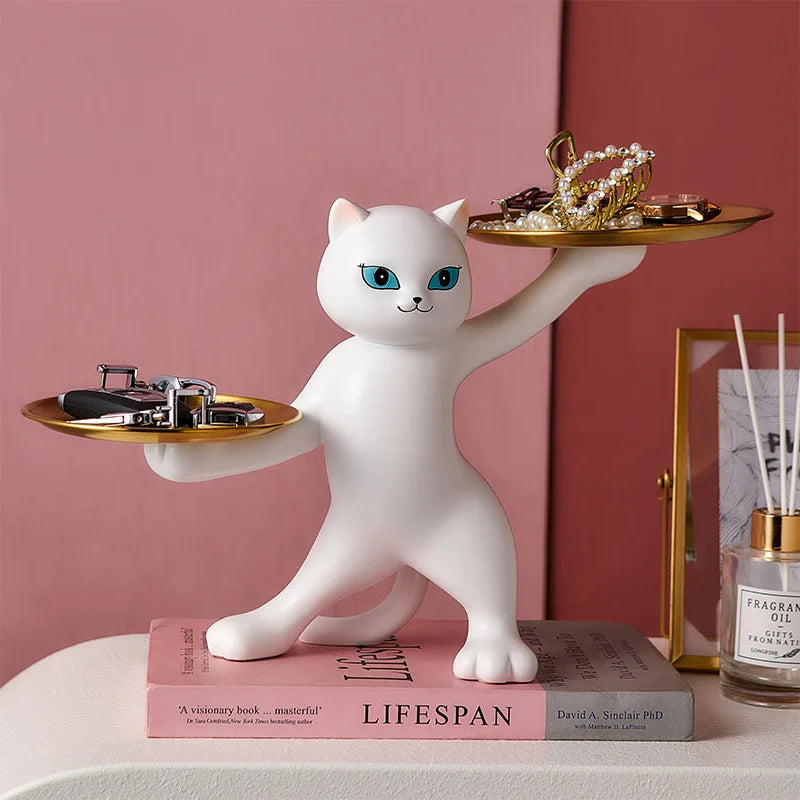Resin Cat Ornaments Living Room Home Decoration Keys Lipstick Red Wine Watch Storage Tray New Home Gift CatTray